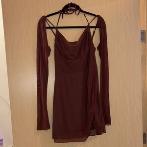 Chic Long Sleeve Brown Dress